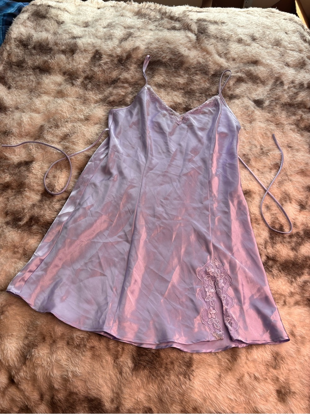 Vintage Y2K Adonna Lilac Satin Slip with Lace Accent